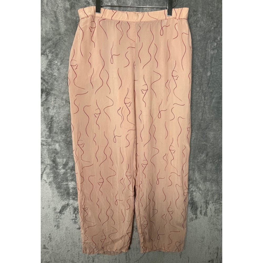 Hanro Cupro Lounge Pants Womens M Peach Red Abstract Very Good Elastic Waist
